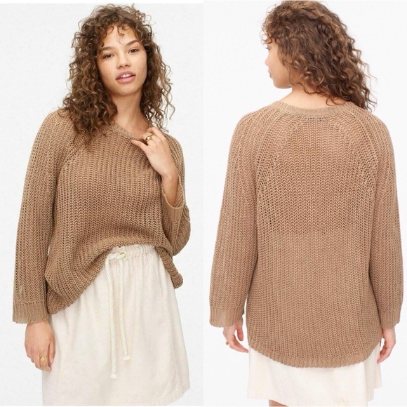 J. Crew Relaxed-Fit Tan Linen Beach Sweater - Picture 2 of 10